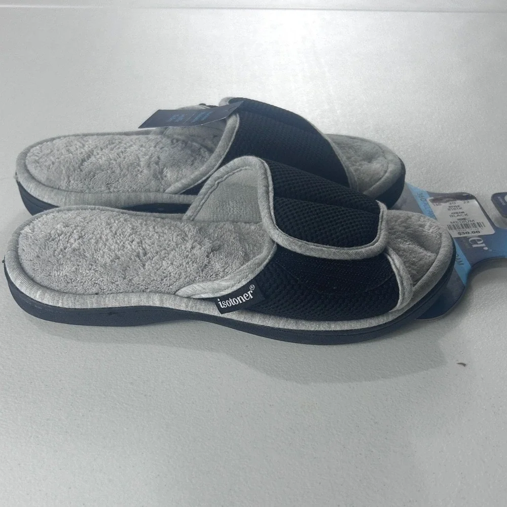 Isotoner Womens Memory Foam Slipper Slides Black Grey Size Medium 7.5-8 NEW - Picture 3 of 8